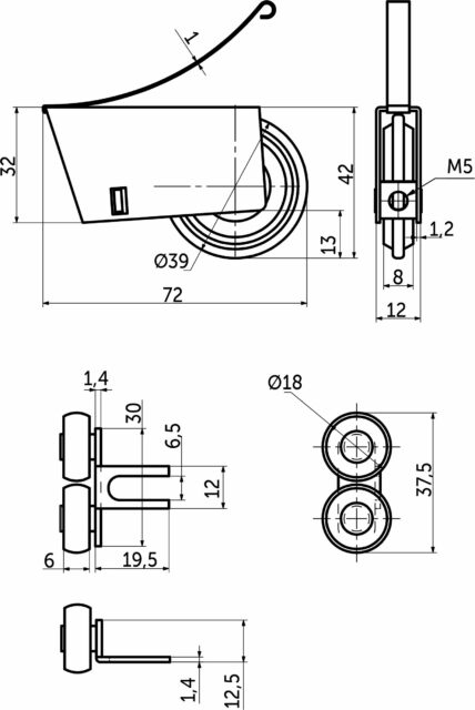 Комплект роликов СИММЕТР. закрытый для 1 раздвижной двери AKS PLUS 80 кг усиленные верхний подшипник