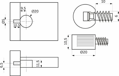Полкодержатель d20 со штоком-евровинтом 6*10 прозрачный 92288