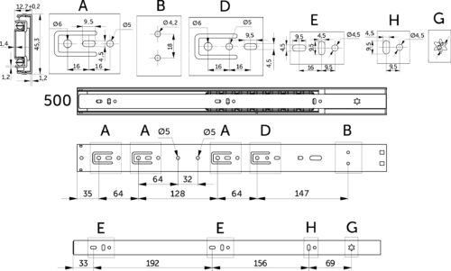 Направляющая шариковая L-500 h=45 PRIME by AKS SOFT CLOSE A черный 119777