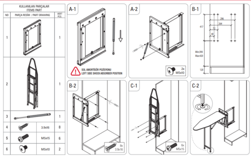 S-6611-A Встроенная гладильная доска, Starax, (150х340х1480 мм), антрацит 071581