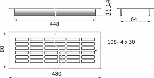 Решетка вентиляционная 480х80мм белая алюминий AKS 65796