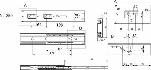 Направляющая шариковая L-250 h=45 PRIME by AKS SOFT CLOSE A 114792