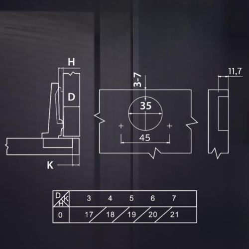 Накладная 3D петля UNIHOPPER SETTON с доводчиком, 45мм, с декоративной накладкой 20200