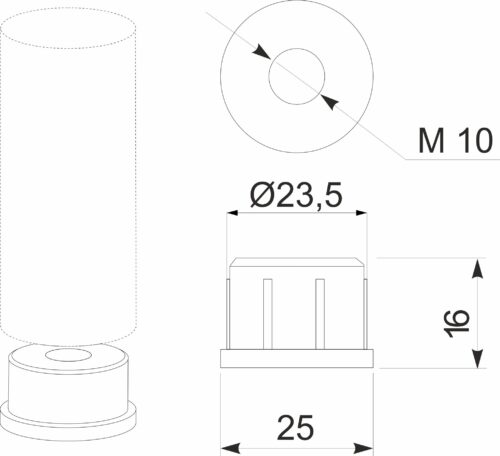 Заглушка внутр. трубы d25 (511Е) 0,6-0,8 с резьбой М10, хром AKS 22692