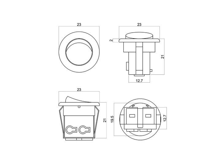 26060 Выключатель D23 встр. IP20, 6A, 250B (23х23х19,5 мм), с пружинным терми. белый 09.106.08.111