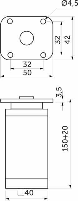 Опора меб. алюм. DAКP-27 h150 с регул. мат.хром 11023