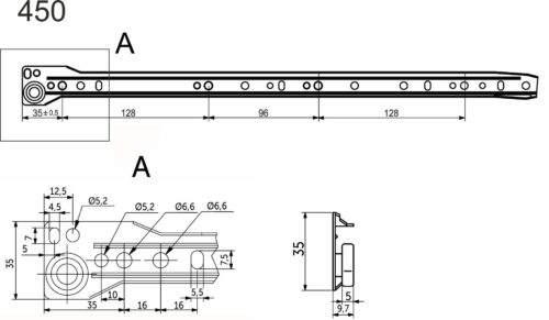 Направляющая роликовая L-450 1,0мм AKS белая 28943