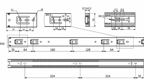Направляющая шариковая L-550 h=35 GRIDLI A 111317