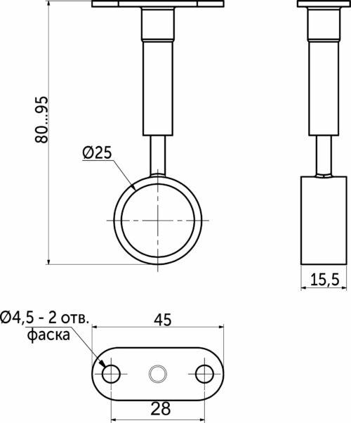 Держатель дистанционный проходной трубы d25 (936) с регуляцией, хром AKS 14209