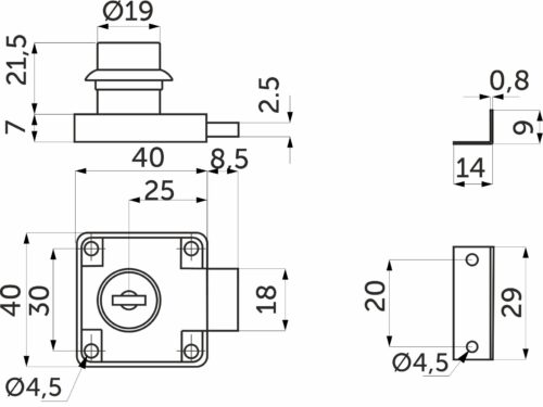 Замок для распашной двери механический 138, золотой, AKS LIGHT 117308