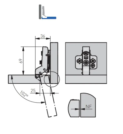 Петля SILENTO PRO ZP-SLCARALU07-3DBEO внутренняя для алюминиевых рамок без пружины черная 26715