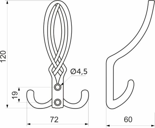 Крючок меб. трехрожковый мет. PALAZZO античная латунь AKS 81198