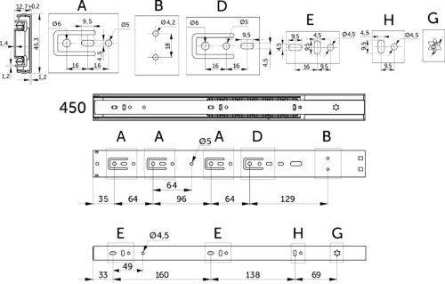 Направляющая шариковая L-450 h=45 PRIME by AKS SOFT CLOSE A черный 119780
