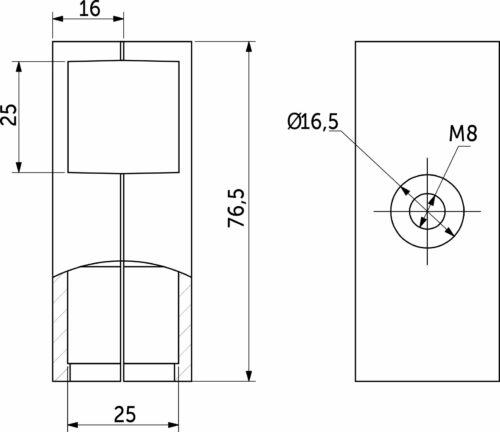 Соединитель 2-х труб для квадр. трубы 25*25 QUADRO, хром AKS