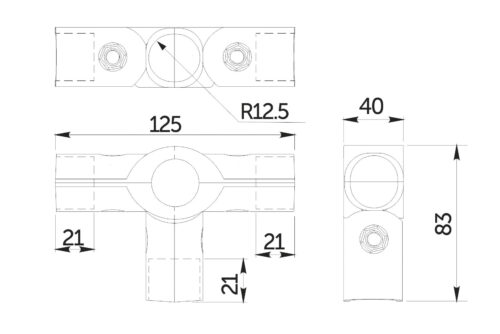 Соединитель 4-х труб d25 (562) угловой, черный AKS 112435