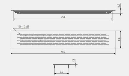 Решетка вентиляционная 480х80 мм , светлый  антрацит KK-W80480-24. 26030