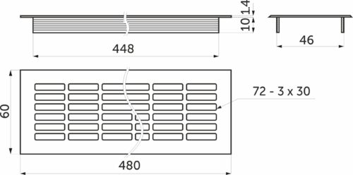 Решетка вентиляционная 480х60мм белая алюминий AKS 65799