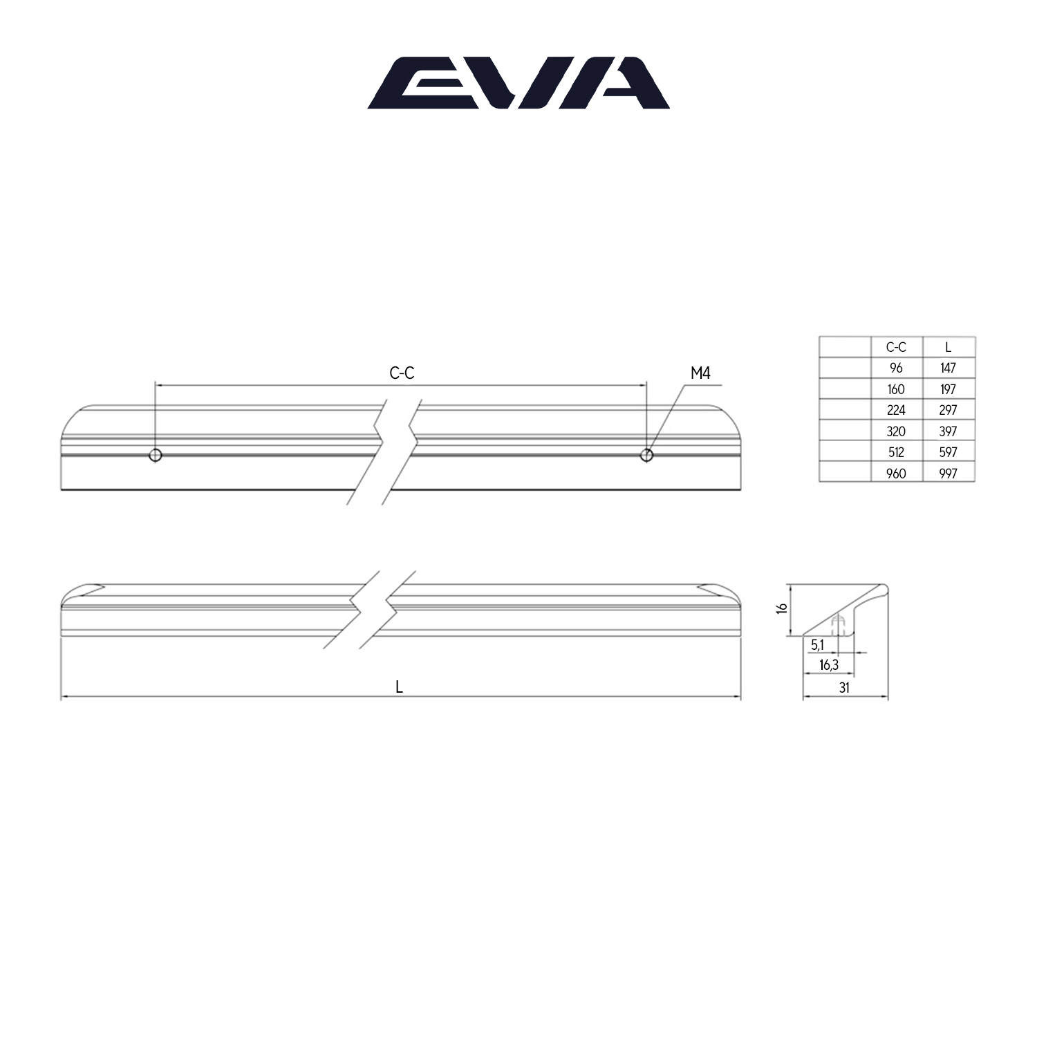 Ручка-профильная EVA LINE / 320мм (L=397мм) золото матовое CHG 4374