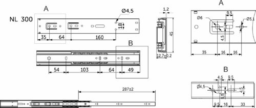 Направляющая шариковая L-300 h=45 PRIME by AKS SOFT CLOSE A 114793