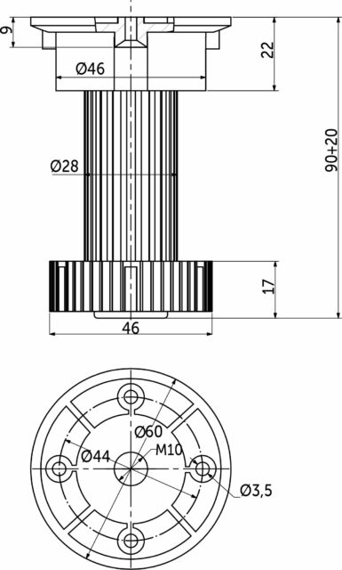 Опора кухонная пласт. h100 трехсоставная, черный AKS (1уп=250шт) 78517