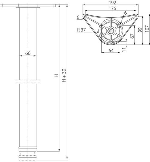 Опора 60х710 "innovo" с верхним креплением, хром 10620