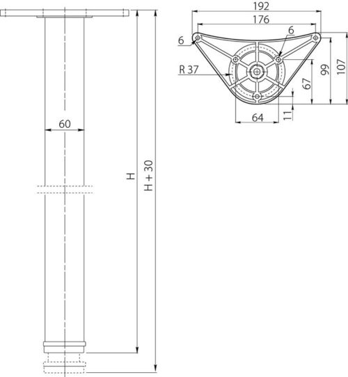 Опора 60х710 "innovo" с верхним креплением, черная 10623