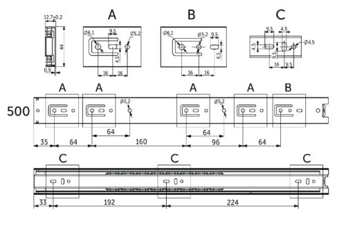 Направляющая шариковая L-500 h=45 AKS A 22012