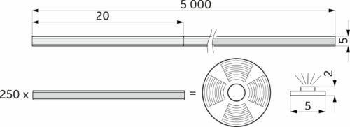 Лента светод COB - 12W/m, 24V, 5мм, 400 д/м, IP20, нейтр белый (4000K), 1100 Lm, узкая, 5м, 115320