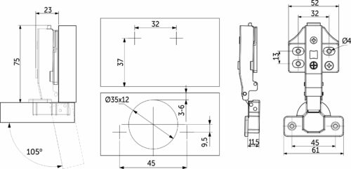 Петля накладная без пружины 45мм h0 clip-on PRIME by AKS 3D (саморезы, заглушки) 112706