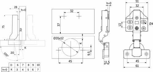 Петля полунакладная с довод. 45мм h0 clip-on PRIME by AKS 3D (саморезы, заглу.) (упак.-2шт.) 112644