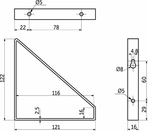 Полкодержатель мет. DALI 122*121*16*2,5 черный AKS 90145