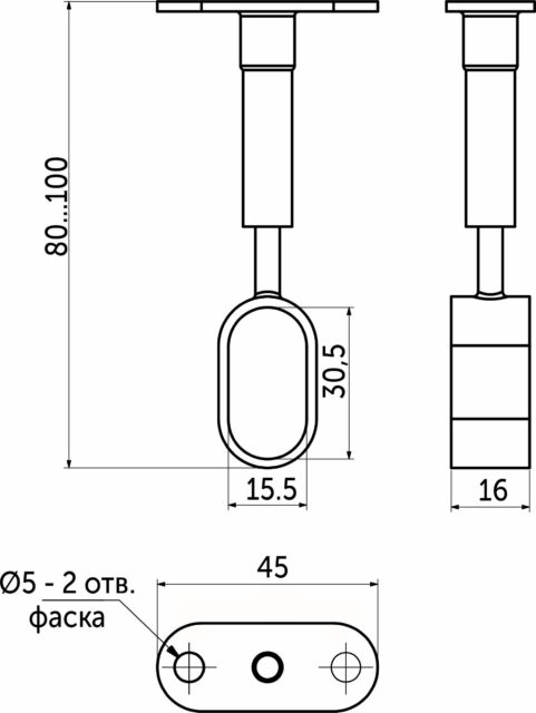 Держатель дистанционный проходной трубы овальн. 30*15 (935) регулируемый, черный AKS 113972